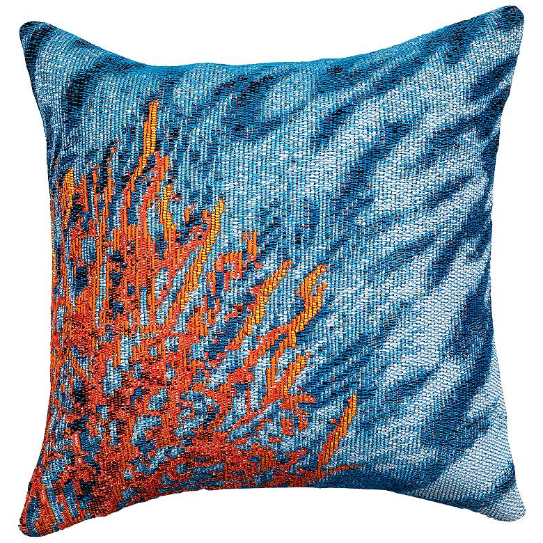Marina Blue and Orange Coral 18&quot; Square Throw Pillow