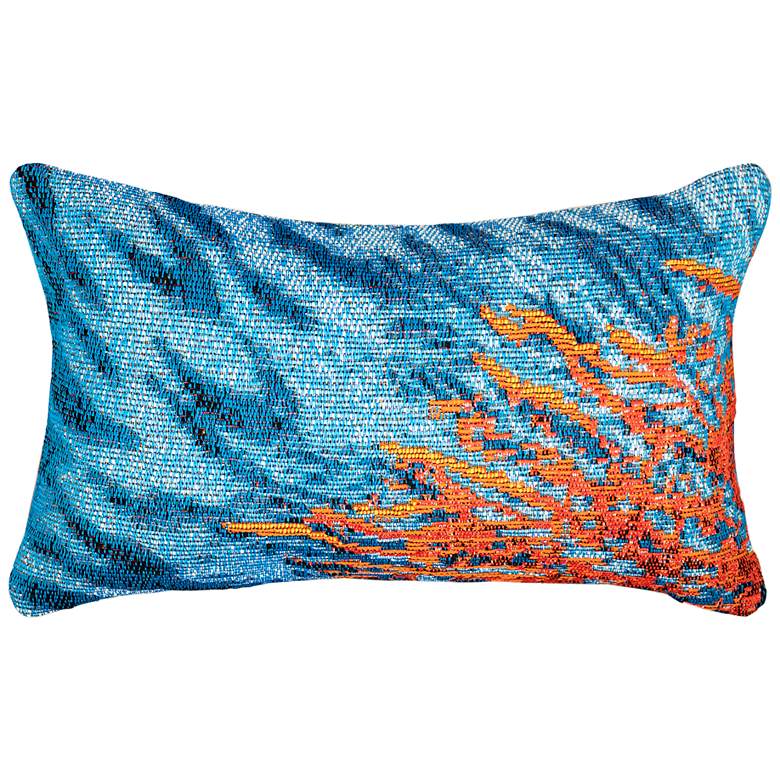 Image 1 Marina Blue and Orange Coral 18 inch x 12 inch Indoor-Outdoor Pillow