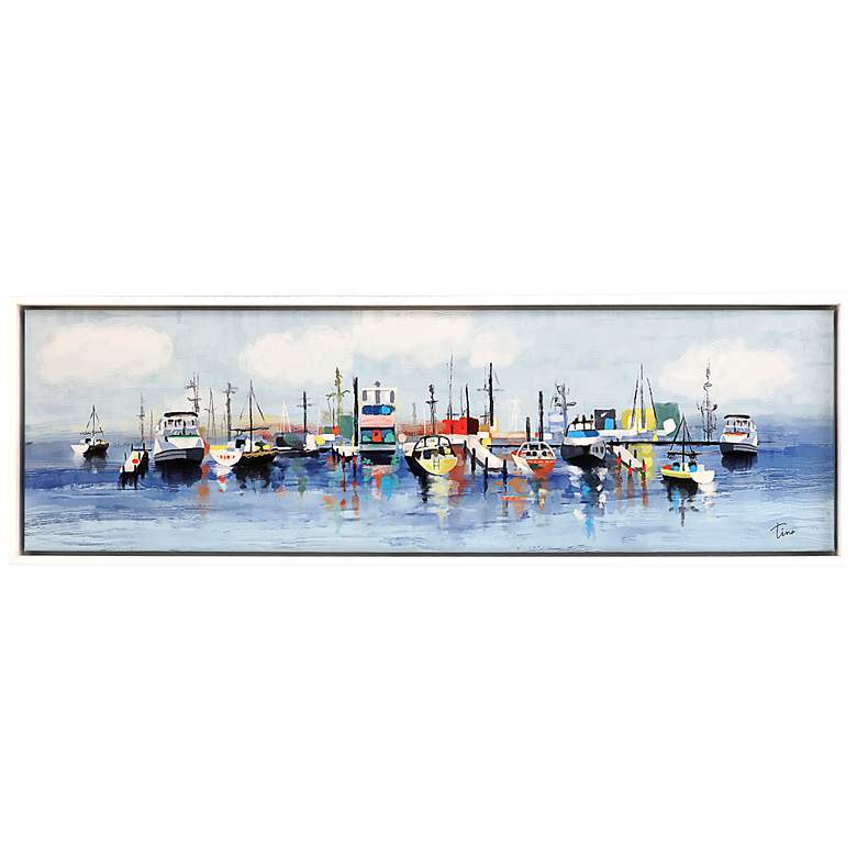 Image 2 Marina in the Fog 50 inch Wide Giclee Framed Canvas Wall Art