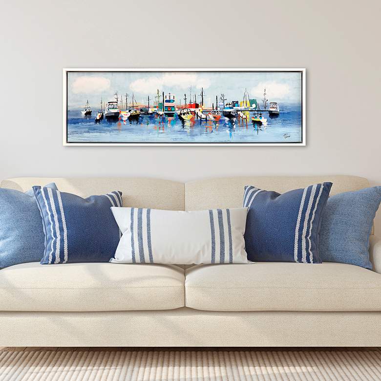 Image 1 Marina in the Fog 50" Wide Giclee Framed Canvas Wall Art
