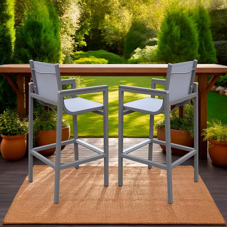 Image 6 Marina Outdoor Barstool in Powder Coated Finish with Sling and Accent Arms more views