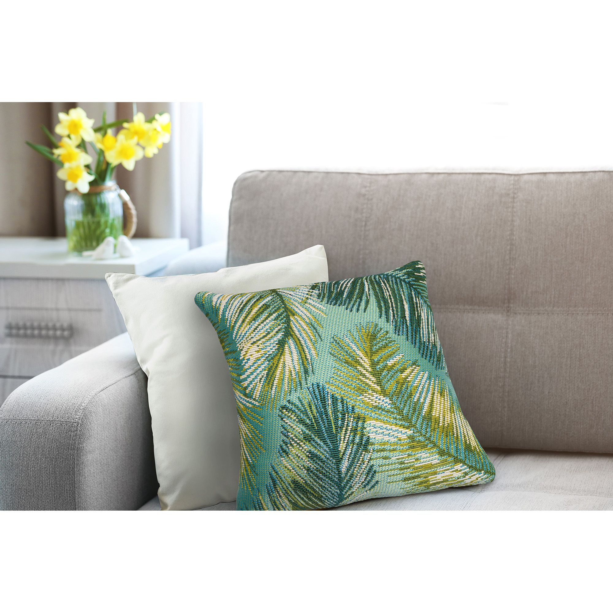 Image 6 Marina Palm Border Leaf 18" Square Indoor-Outdoor Pillow more views