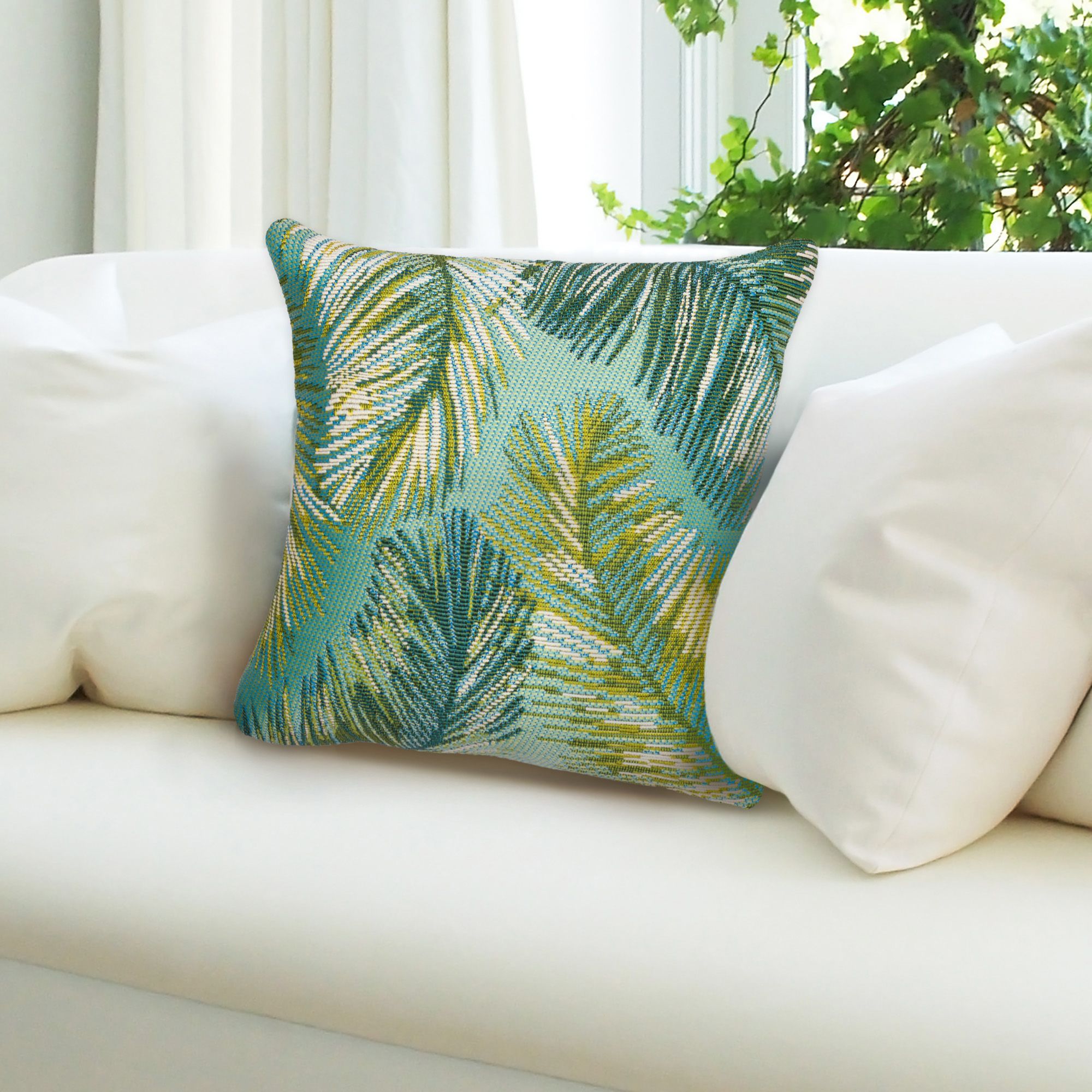 Marina Palm Border Leaf 18" Square Indoor-Outdoor Pillow