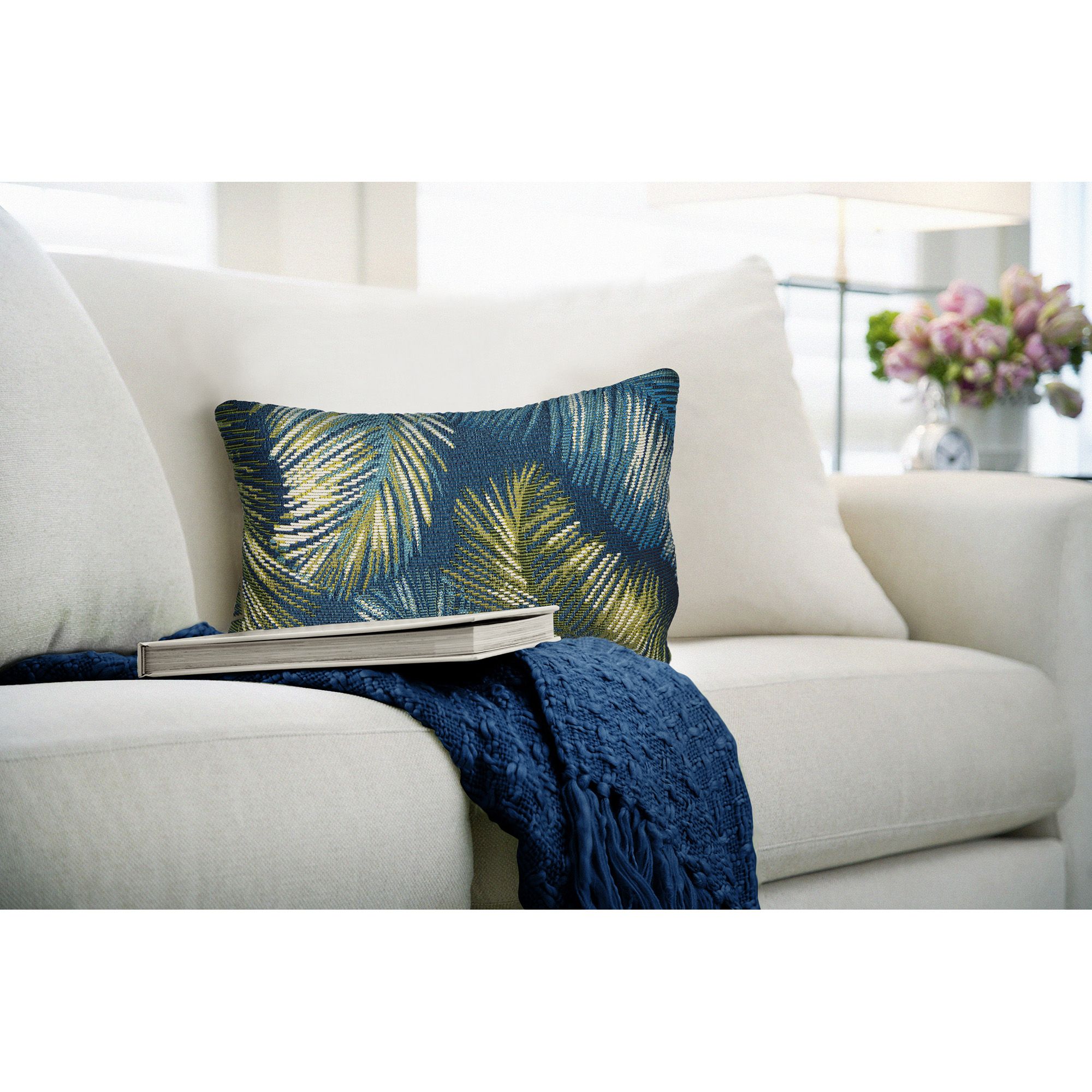 Image 6 Marina Palm Border Leaf 18" x 12" Indoor-Outdoor Pillow more views
