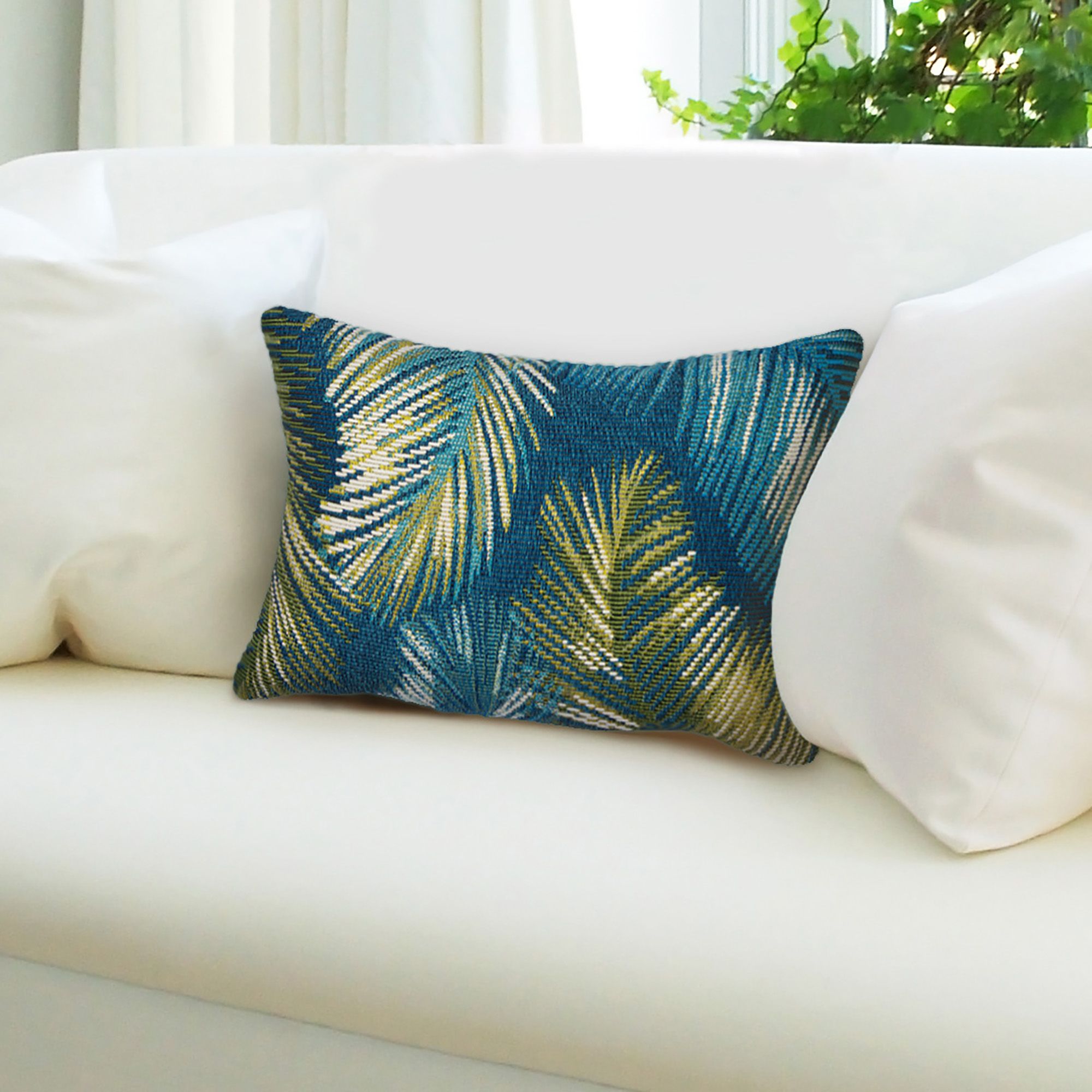 Marina Palm Border Leaf 18" x 12" Indoor-Outdoor Pillow