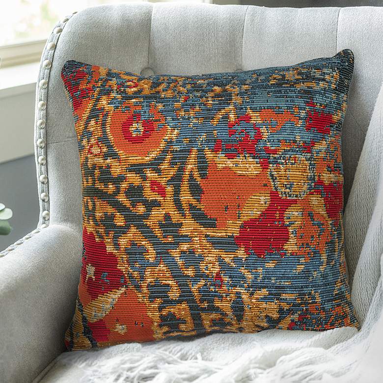 Marina Suzanie Blue Orange 18&quot; Square Indoor-Outdoor Pillow