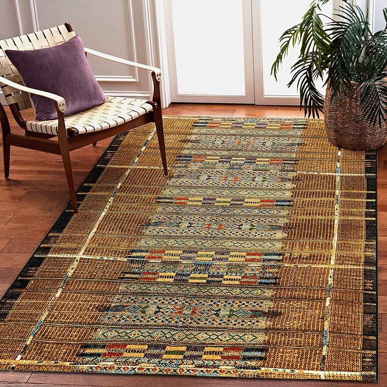 Image 1 Marina Tribal Stripe 805709 4'10"x7'6" Gold Outdoor Rug