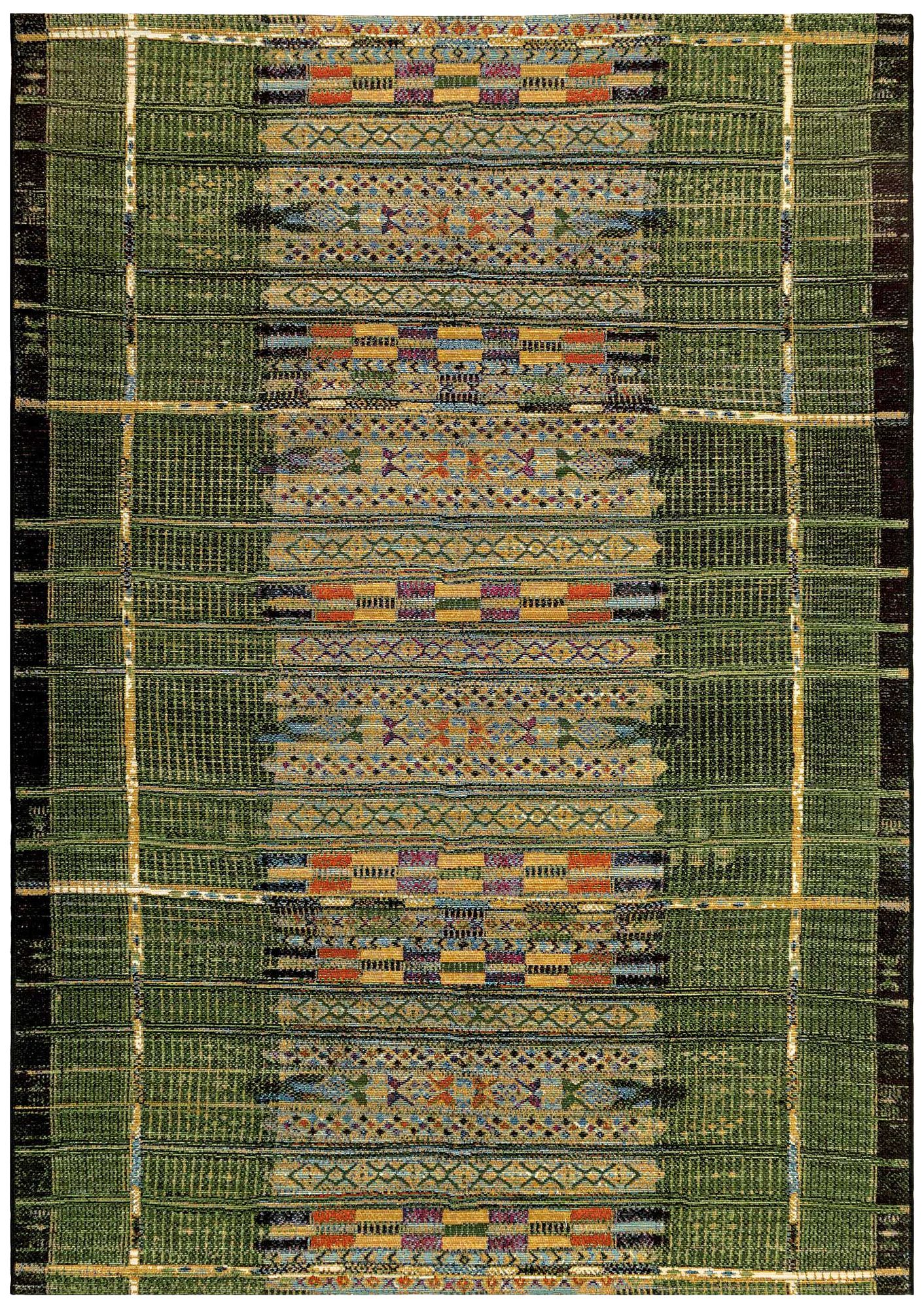 Thumbnail1 of Marina Tribal Stripe 805709 7'10"x9'10" Green Outdoor Rug