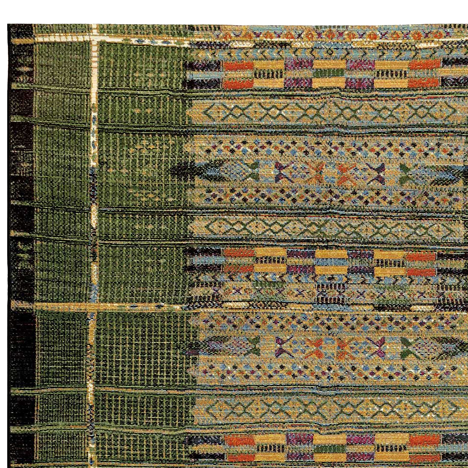 Thumbnail2 of Marina Tribal Stripe 805709 7'10"x9'10" Green Outdoor Rug more views