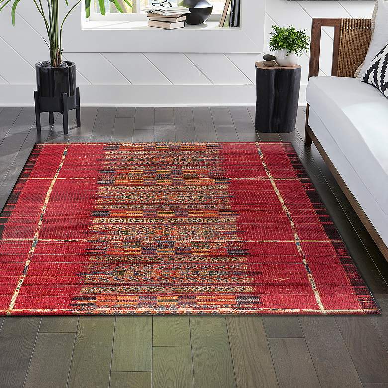 Image 1 Marina Tribal Stripe 805724 4'10"x7'6" Red Outdoor Area R