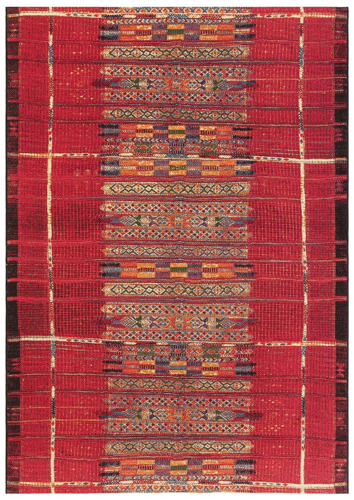 Thumbnail2 of Marina Tribal Stripe 805724 6'6"x9'4" Red Outdoor Area Ru