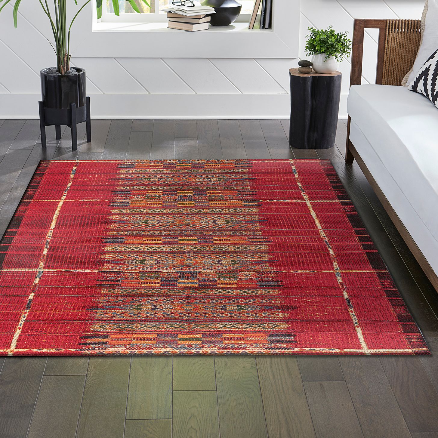 Thumbnail1 of Marina Tribal Stripe 805724 6'6"x9'4" Red Outdoor Area Ru