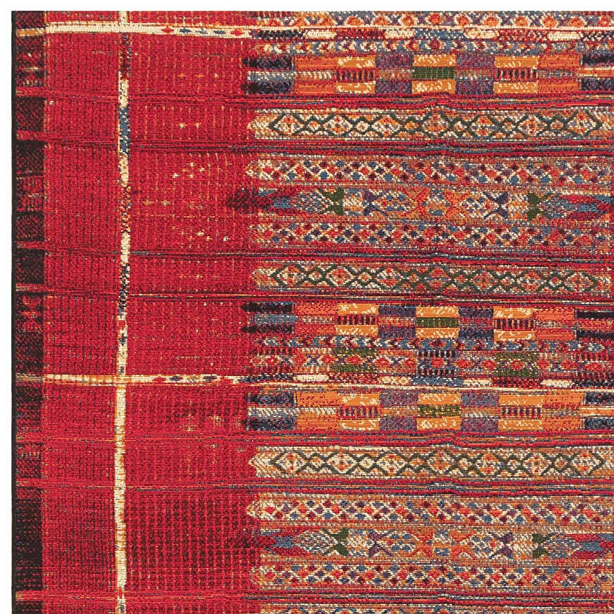 Thumbnail3 of Marina Tribal Stripe 805724 6'6"x9'4" Red Outdoor Area Ru more views