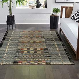 Image1 of Marina Tribal Stripe 805748 31"x51" Black Outdoor Area Rug