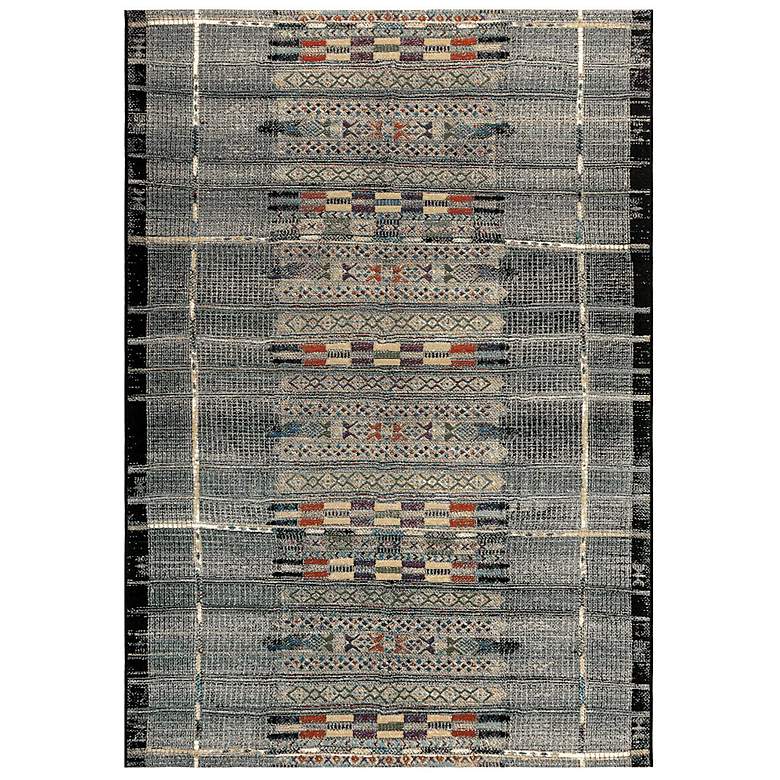 Image 2 Marina Tribal Stripe 805748 4&#39;10 inchx7&#39;6 inch Black Outdoor Rug