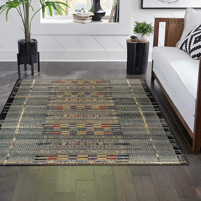 Image 1 Marina Tribal Stripe 805748 4'10"x7'6" Black Outdoor Rug