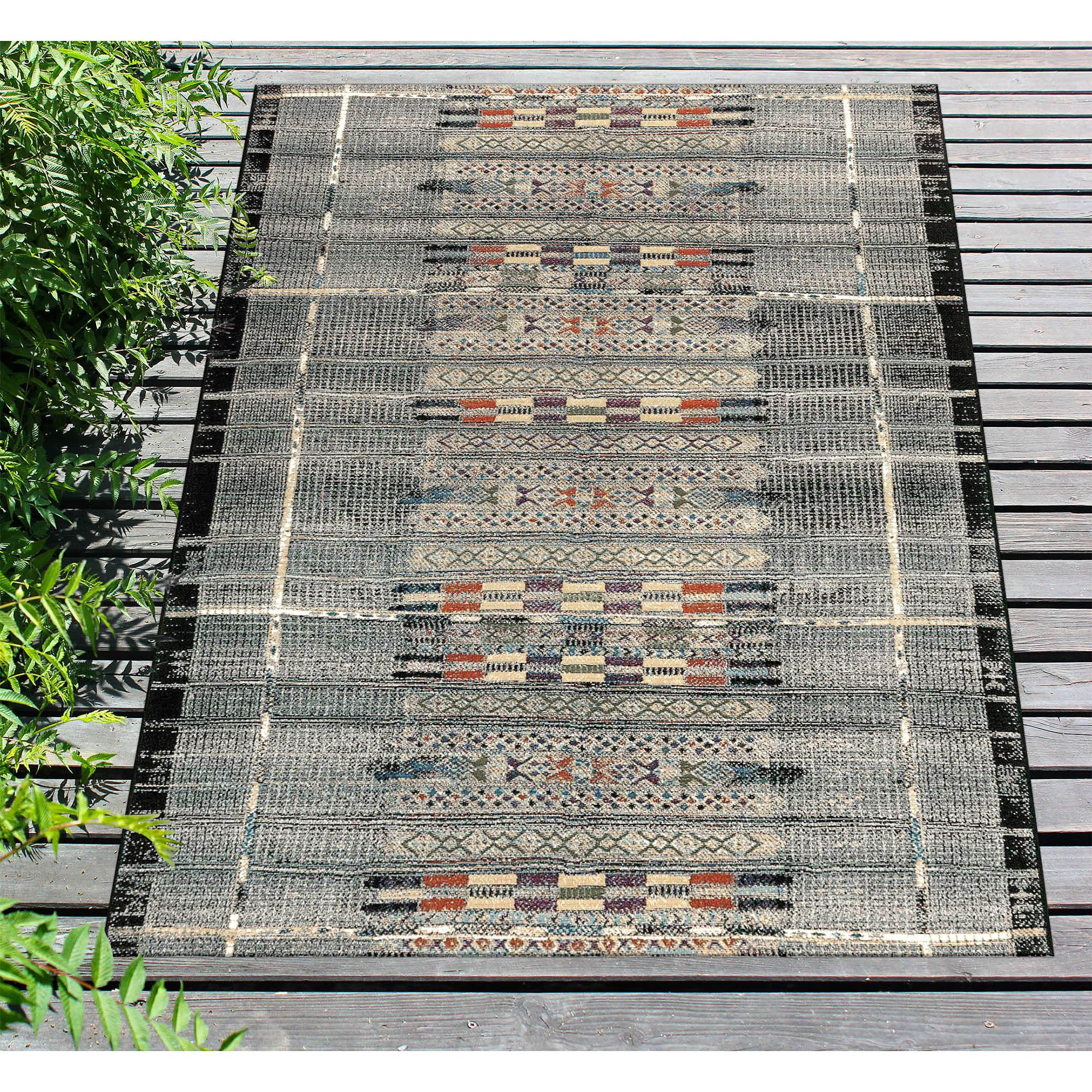 Marina Tribal Stripe 805748 7'10"x9'10" Black Outdoor Rug