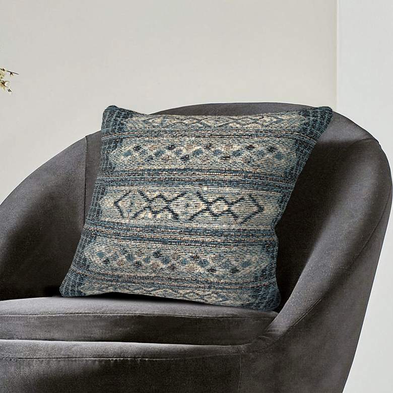 Image 1 Marina Tribal Stripe Denim 18 inch Square Indoor-Outdoor Pillow