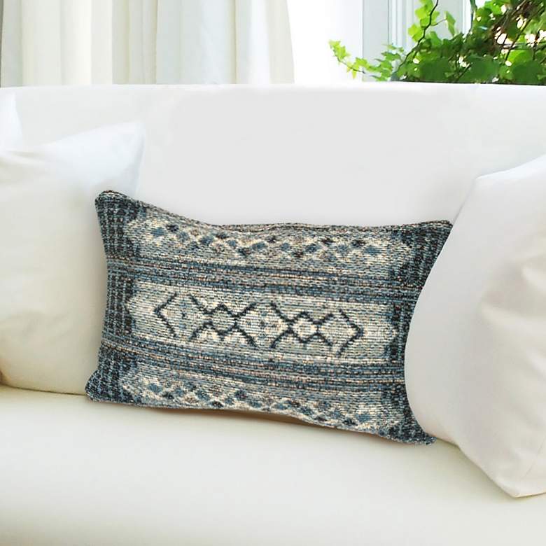 Image 1 Marina Tribal Stripe Denim 18 inch x 12 inch Indoor-Outdoor Pillow