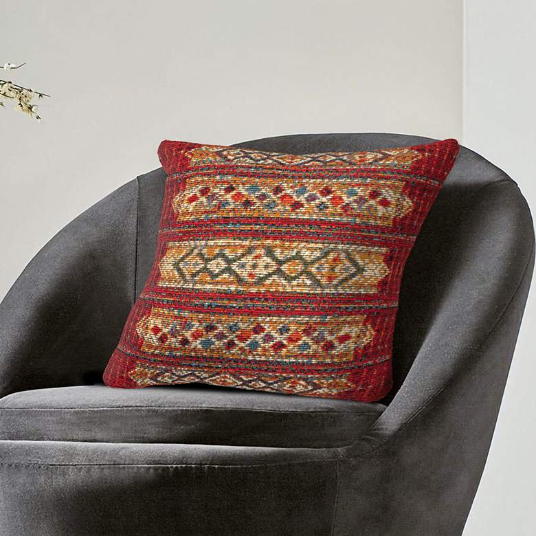 Image 1 Marina Tribal Stripe Red 18" Square Indoor-Outdoor Pillow