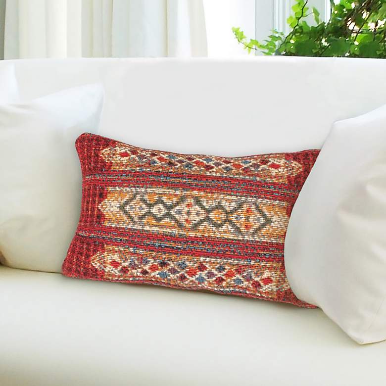 Image 1 Marina Tribal Stripe Red 18 inch x 12 inch Indoor-Outdoor Pillow
