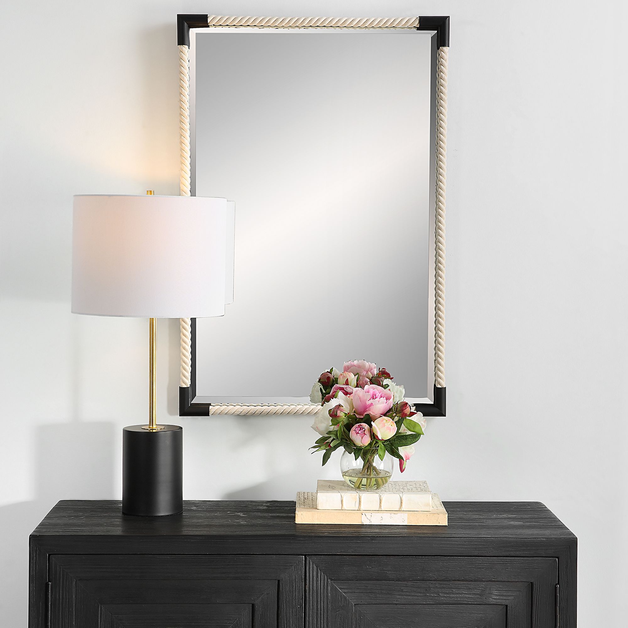 Marina White Rope and Black 23 3/4" x 35 1/2" Wall Mirror in scene