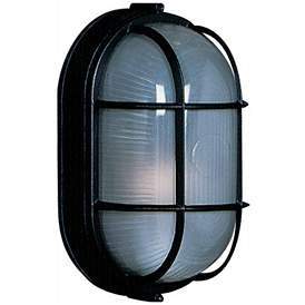 Image1 of Marine 6.75" Wide Black Outdoor Wall Light With Semi-White Glass Shade