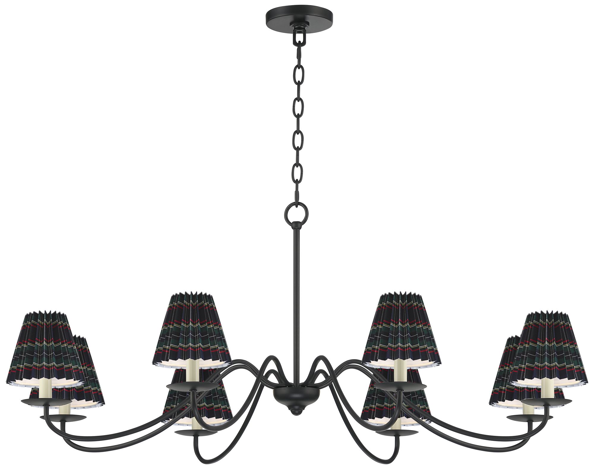 Image 2 Marinec 42" Wide Black 8-Light Chandelier with Navy Plaid Shades