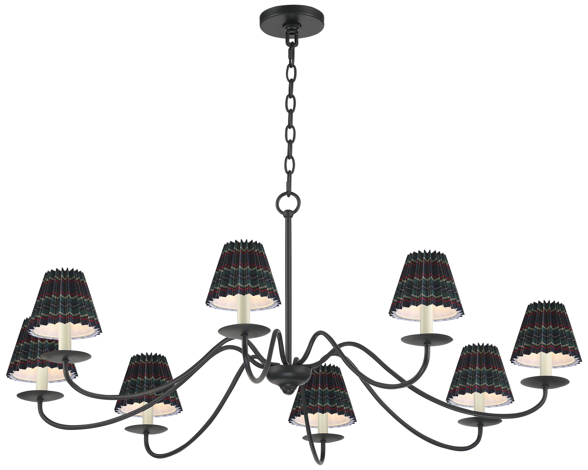 Image 6 Marinec 42" Wide Black 8-Light Chandelier with Navy Plaid Shades more views