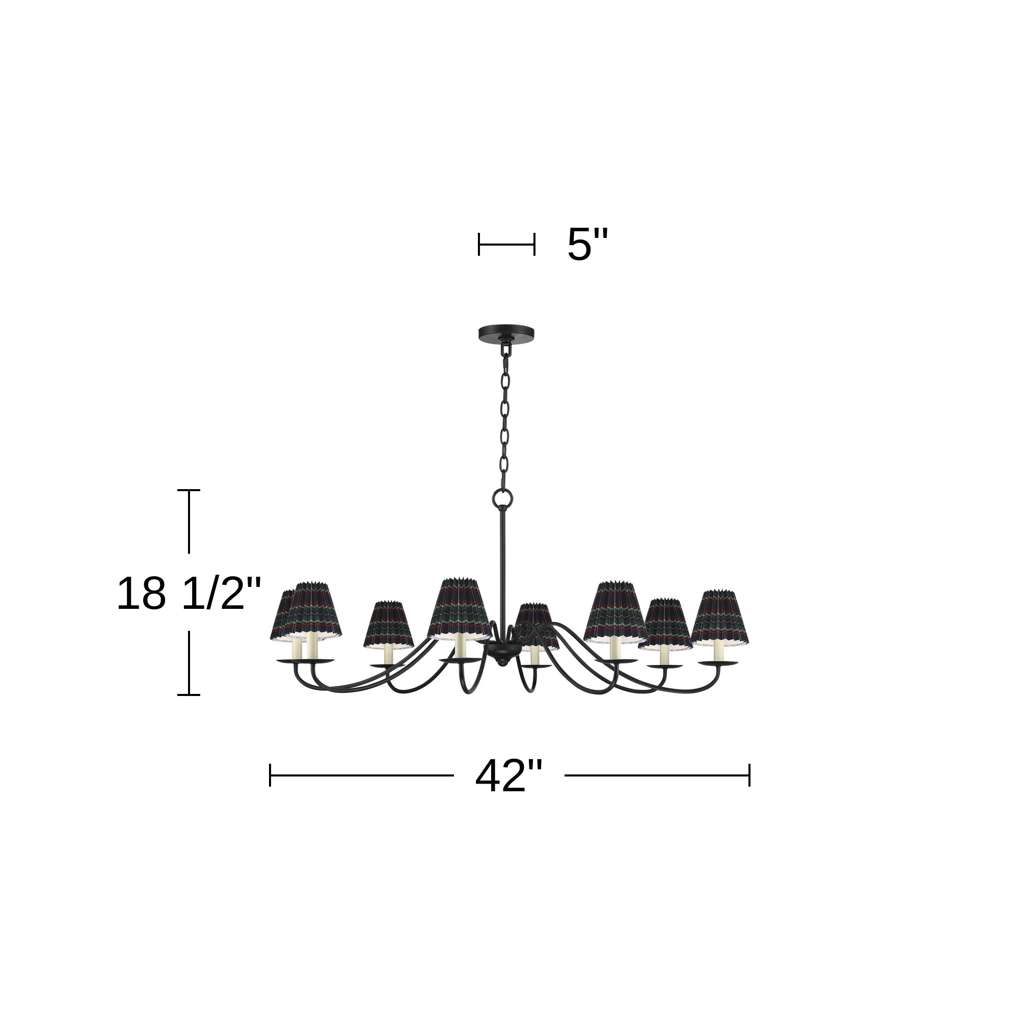 Marinec 42" Wide Black 8-Light Chandelier with Navy Plaid Shades