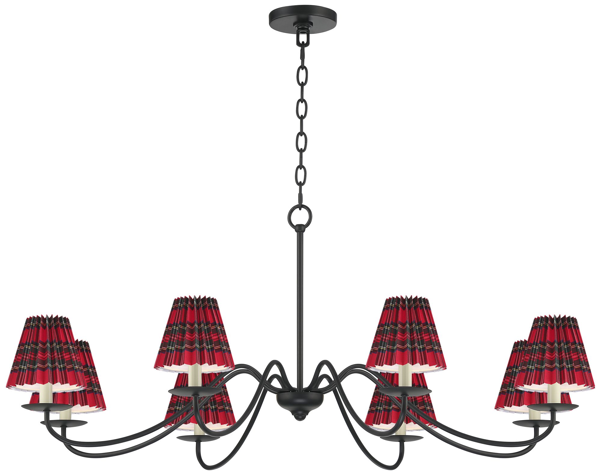 Image 2 Marinec 42" Wide Black 8-Light Chandelier with Red Multi Plaid Shades