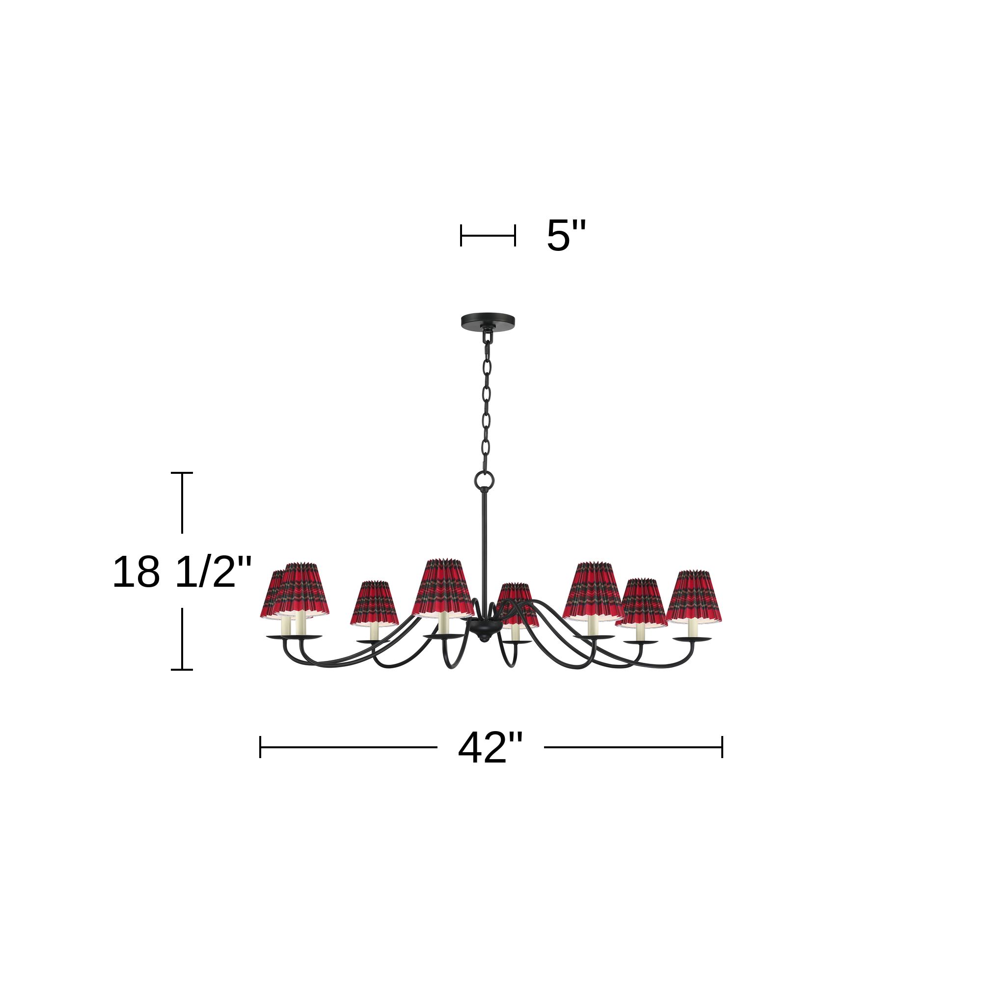 Marinec 42" Wide Black 8-Light Chandelier with Red Multi Plaid Shades