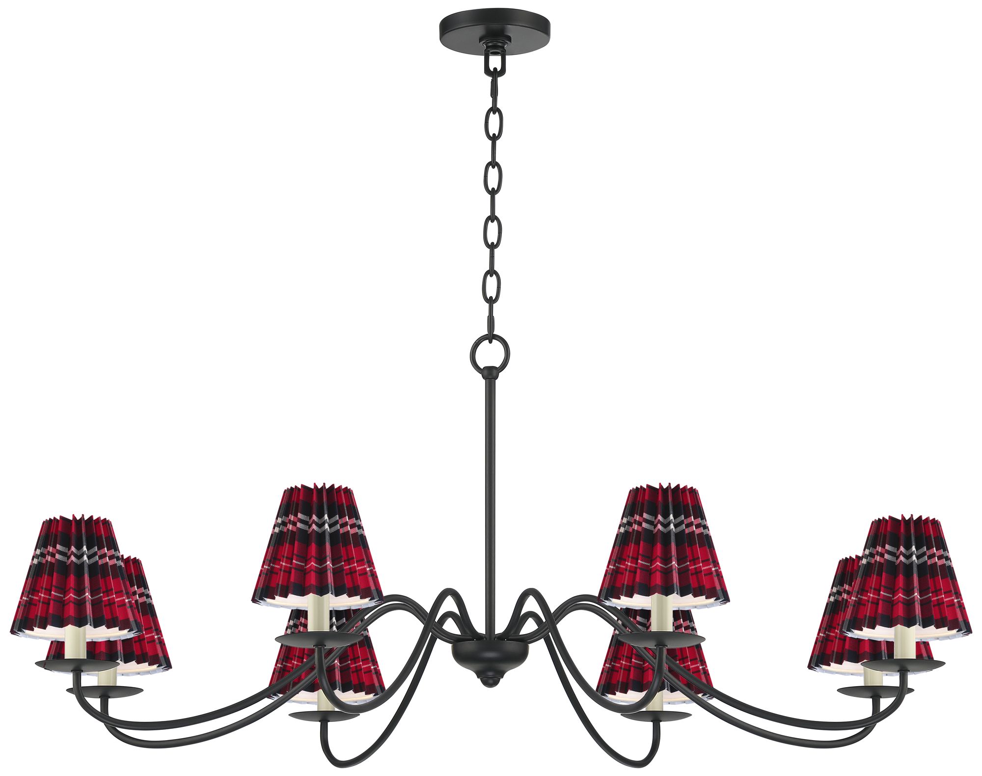 Image 2 Marinec 42" Wide Black 8-Light Chandelier with Red Navy Plaid Shades