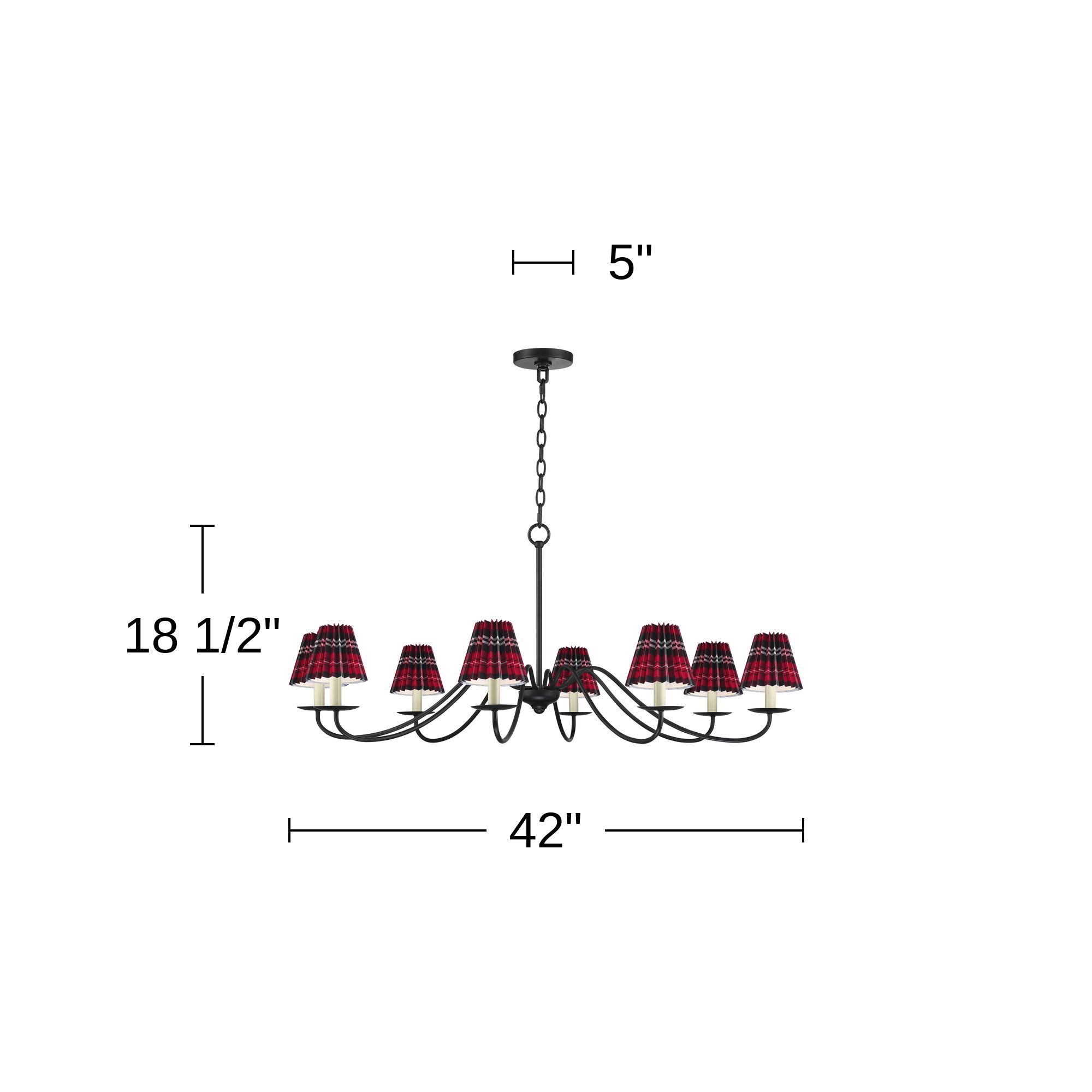 Marinec 42" Wide Black 8-Light Chandelier with Red Navy Plaid Shades