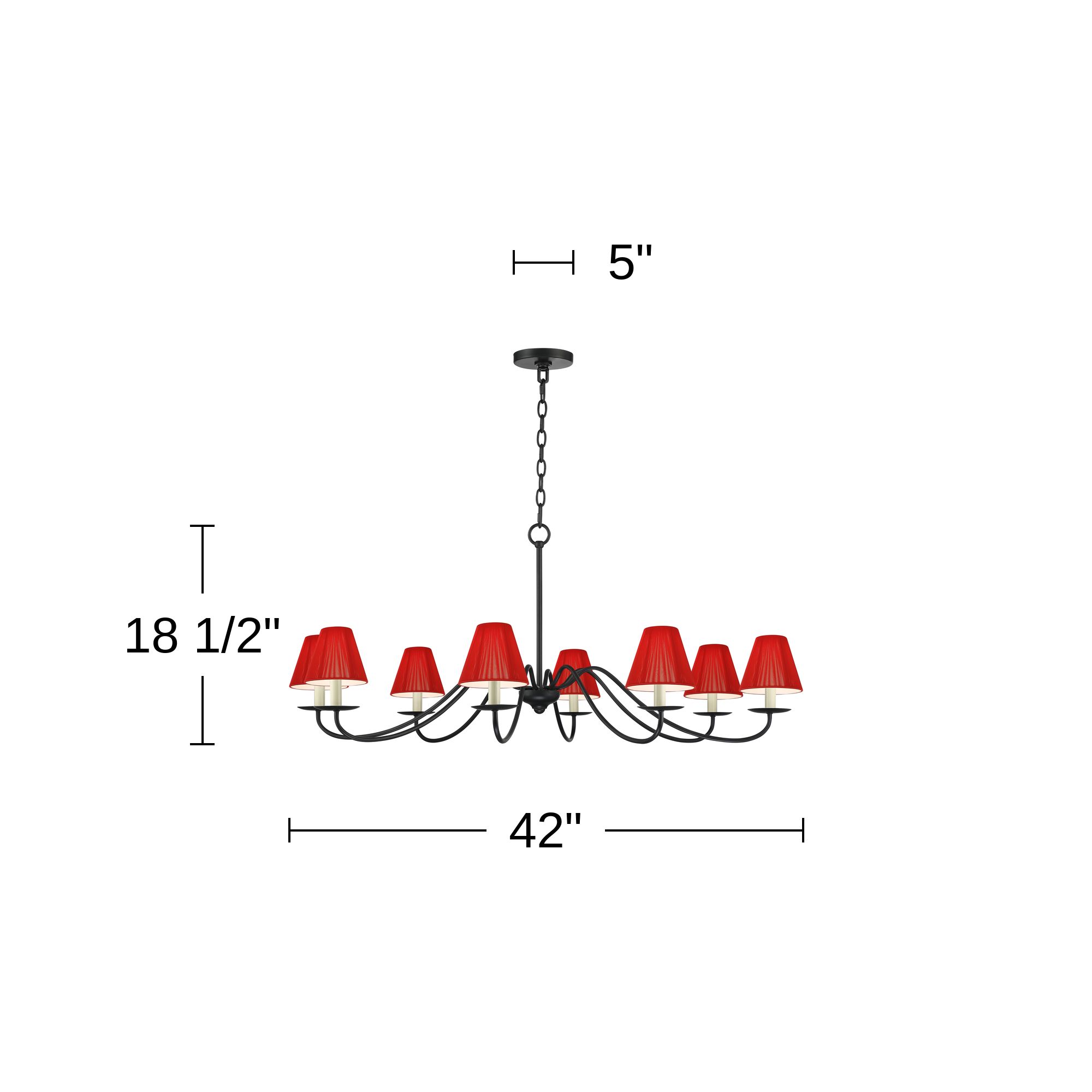 Marinec 42" Wide Black 8-Light Chandelier with Red Nylon Shades