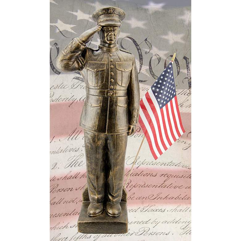 Image 1 Marines Dress Uniform 30"H Bronze Outdoor Statue with Flag
