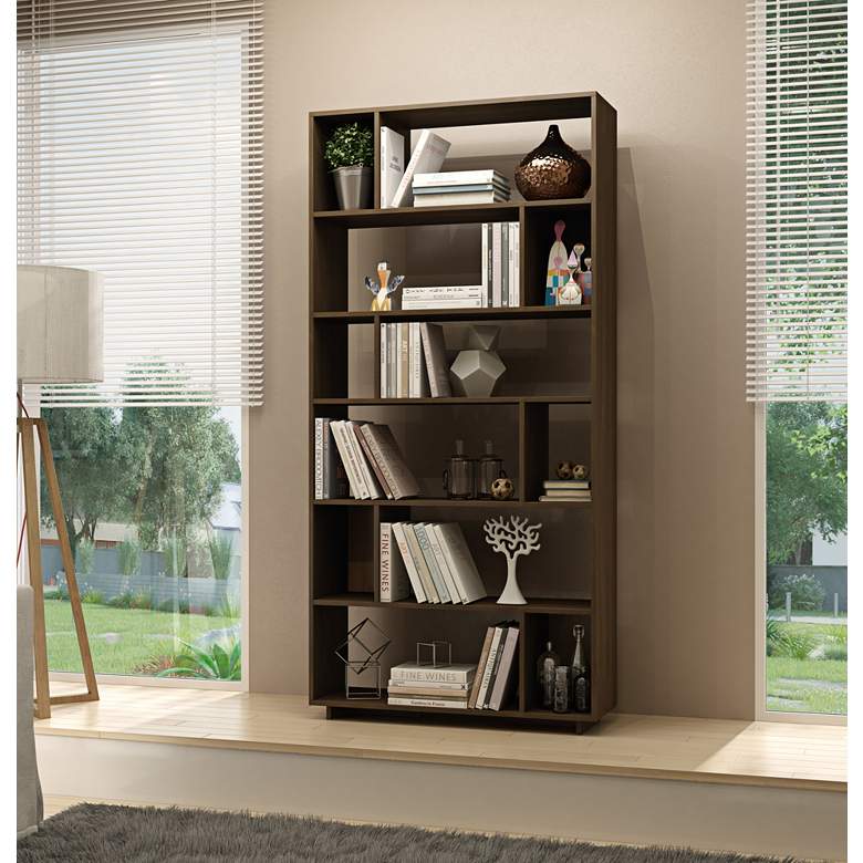 Image 1 Maringa 73 1/2 inch High Tobacco Wood Finish Modern Bookcase