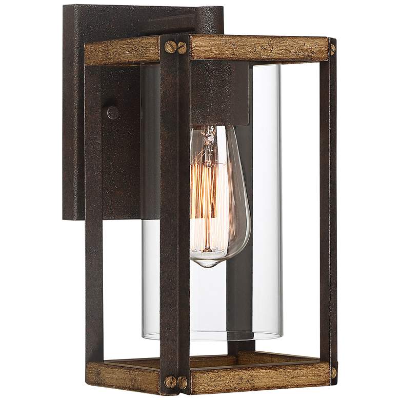 Image 1 Marion Square 10 1/2"H Black and Walnut Outdoor Wall Light