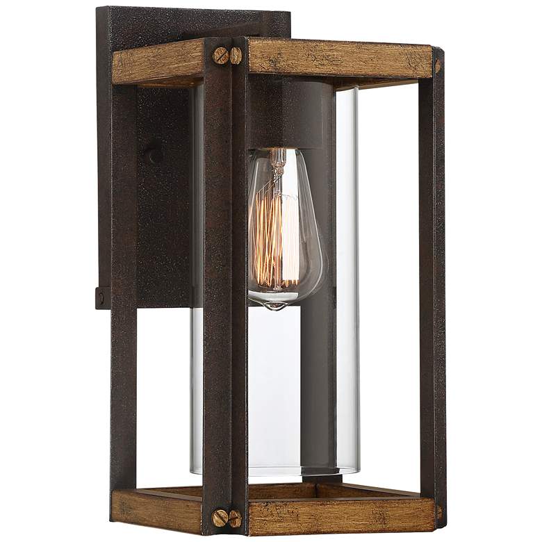 Image 1 Marion Square 13 1/4"H Black and Walnut Outdoor Wall Light