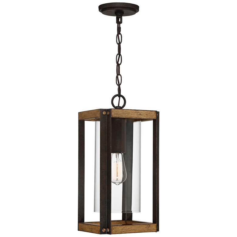 Image 1 Marion Square 17"H Black and Walnut Outdoor Hanging Light