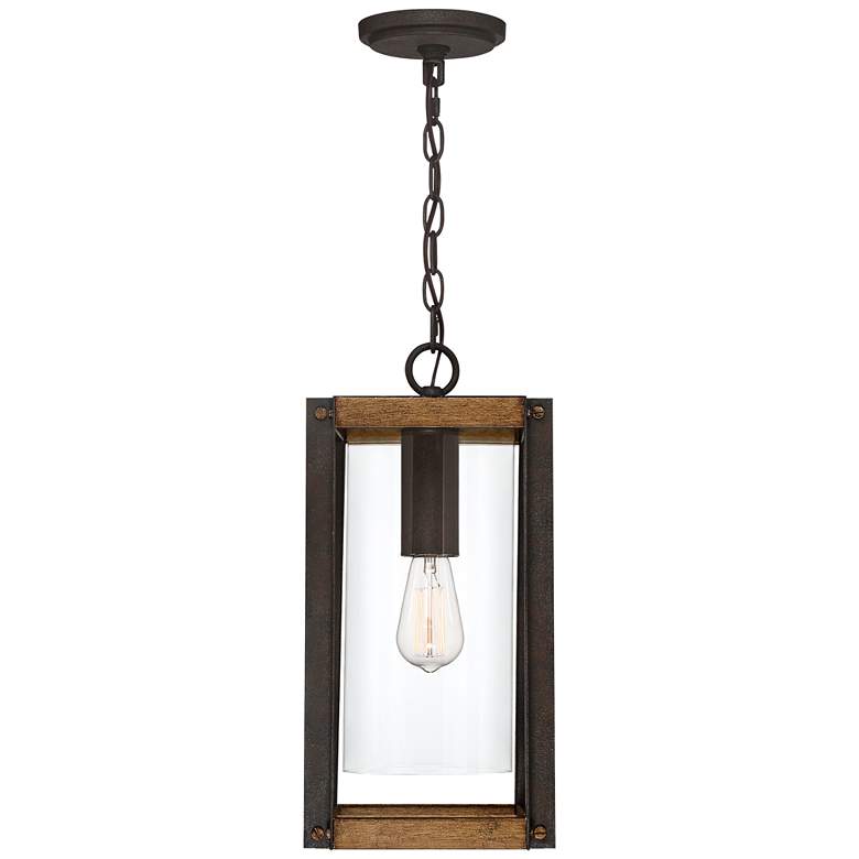 Image 3 Marion Square 17 inchH Black and Walnut Outdoor Hanging Light more views