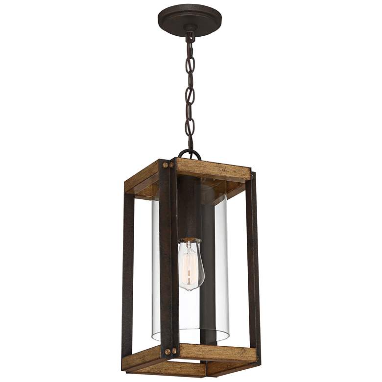 Image 4 Marion Square 17"H Black and Walnut Outdoor Hanging Light more views