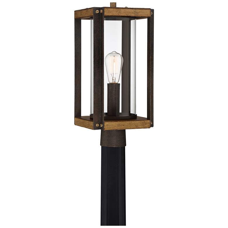 Image 1 Marion Square 18 1/4 inchH Black and Walnut Outdoor Post Light