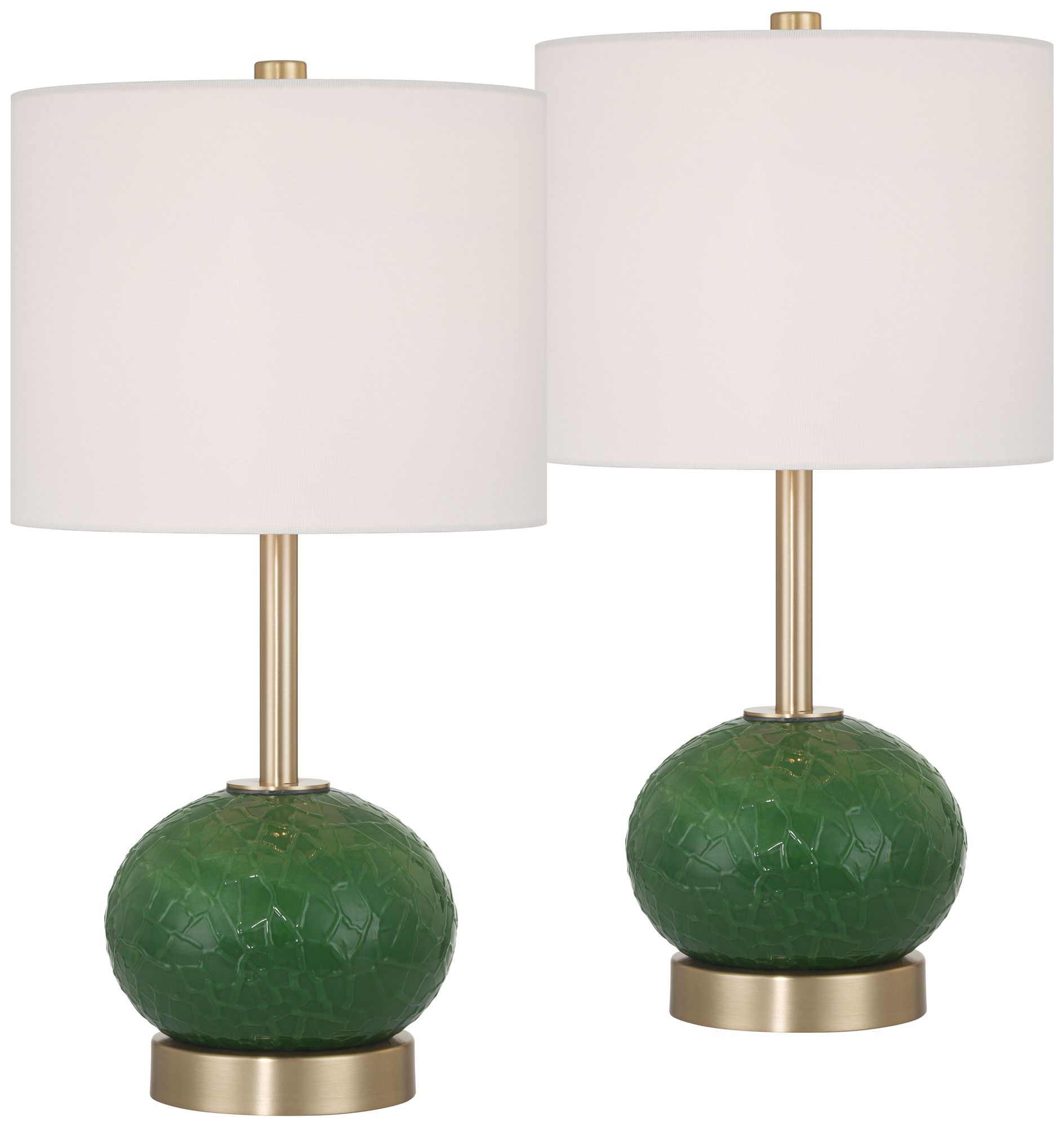 Image 2 Maris 20" High Green Glass and Satin Brass Table Lamp Set with Dimmer