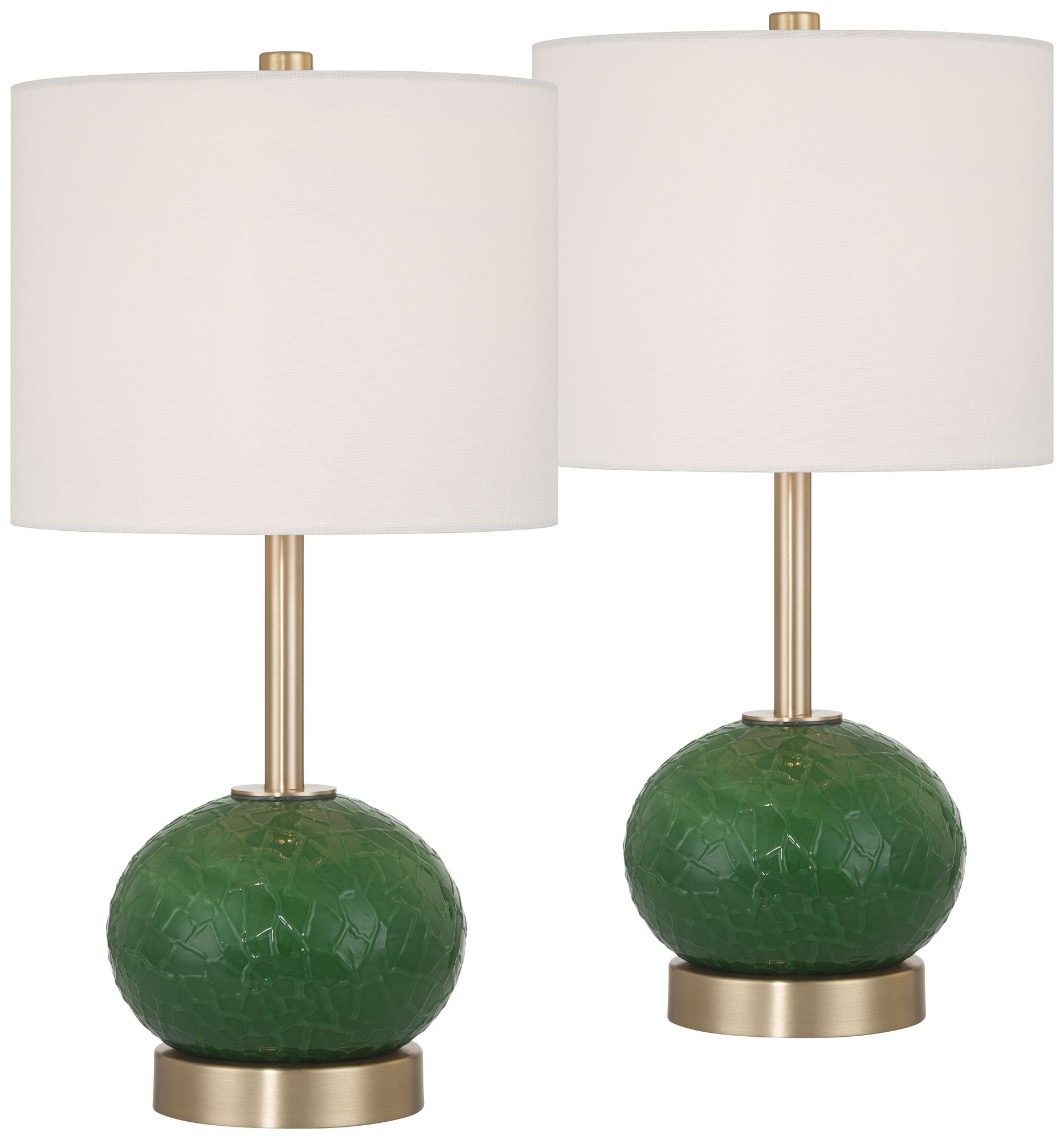 Image 2 Maris 20" High Green Glass and Satin Brass Table Lamp Set with Dimmer