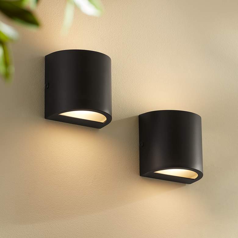 Image 1 Marisha 4 3/4" High Black LED Outdoor Wall Light Set of 2
