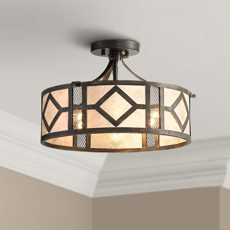 Image 1 Marisol 15 1/2" Wide Bronze and Mica Ceiling Light