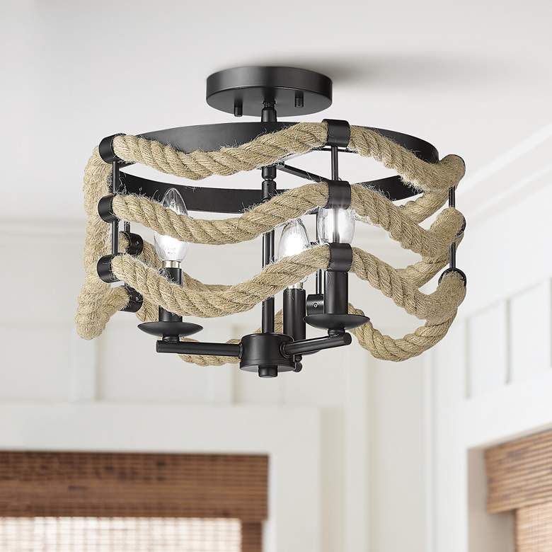 Image 1 Marissa 14 1/2" Wide Matte Black Metal 3-Light Ceiling Light