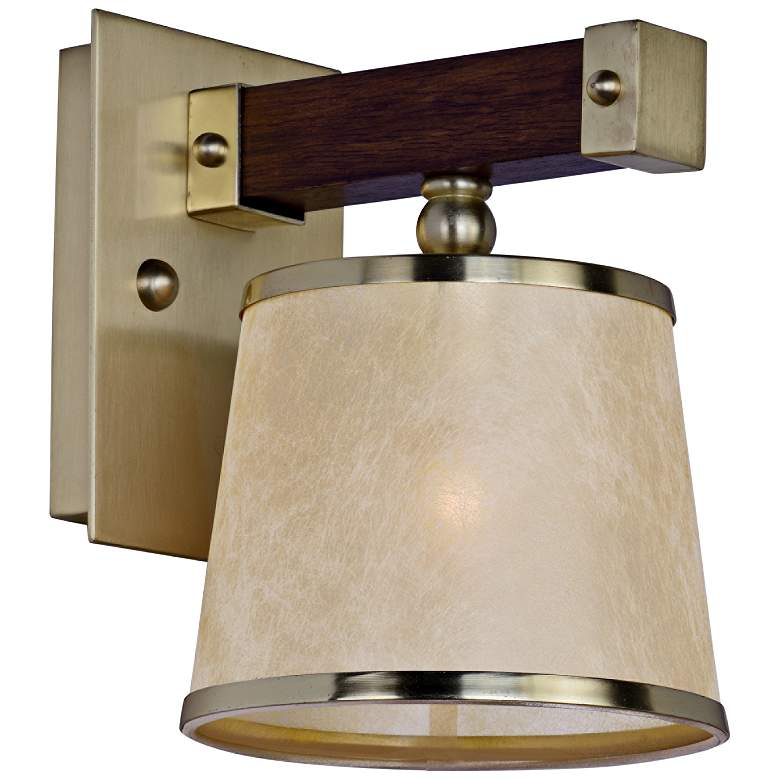 Image 1 Maritime 9 1/2 inchH Antique Pecan and Satin Brass Wall Sconce