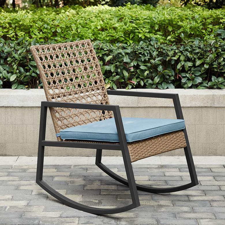 Image 1 Marjorie Brown and Blue Weave Rattan Patio Rocking Chair